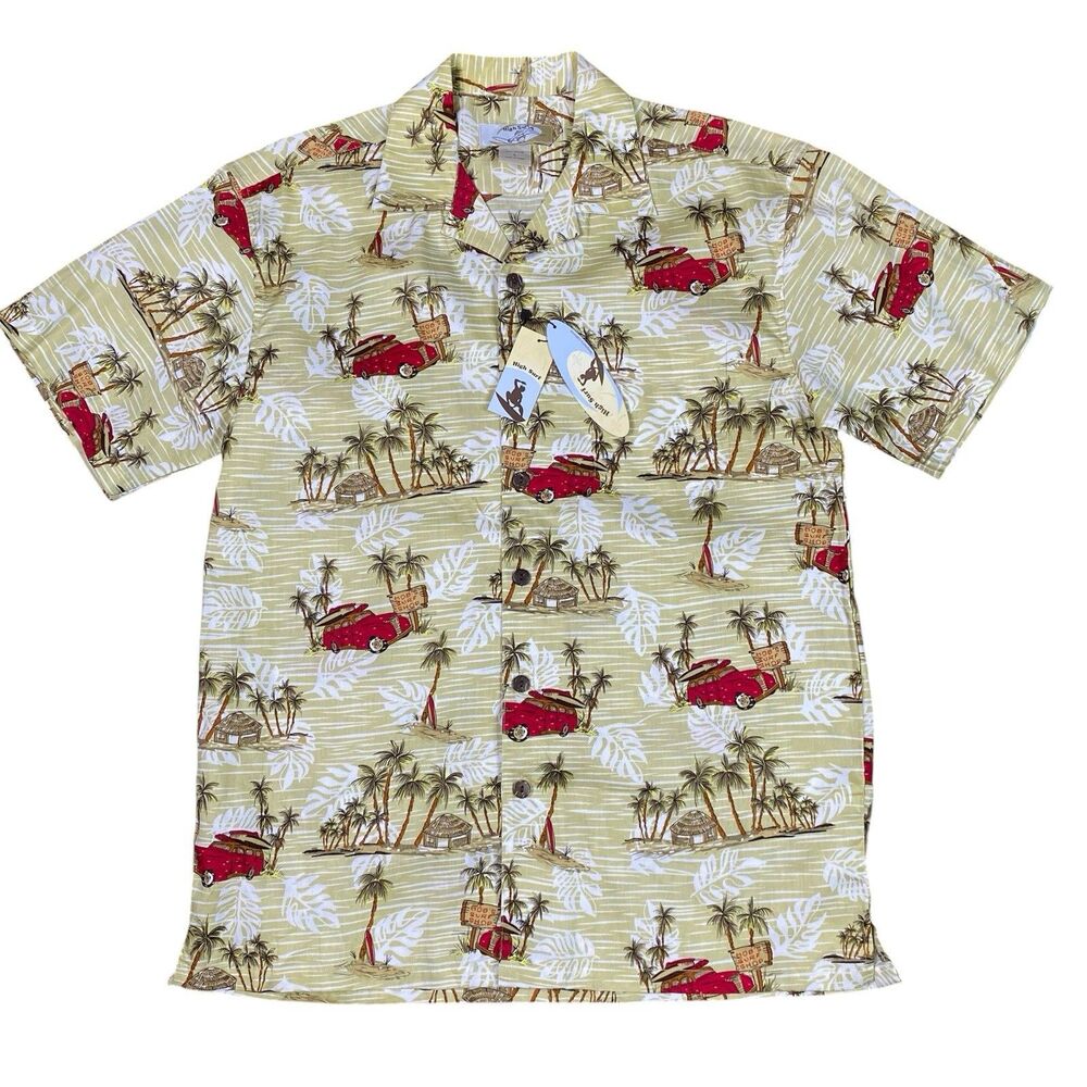 NWT High Surf  Hawaiian Shirt Men's Large  Surf Boards Wagon Palm Trees Beach
